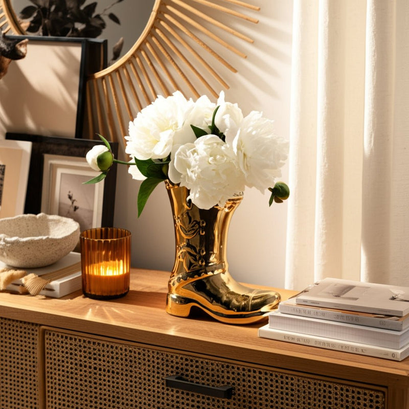 7" Cowboy Boot Vase, Gold - Al Rugaib Furniture