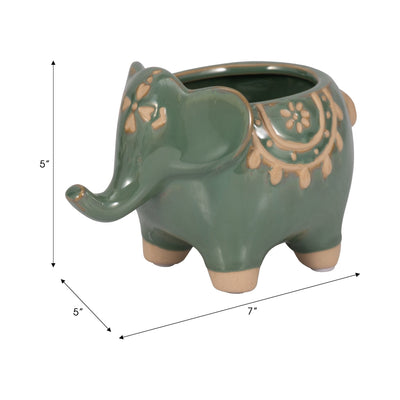 7" Elephant Planter, Green - Al Rugaib Furniture