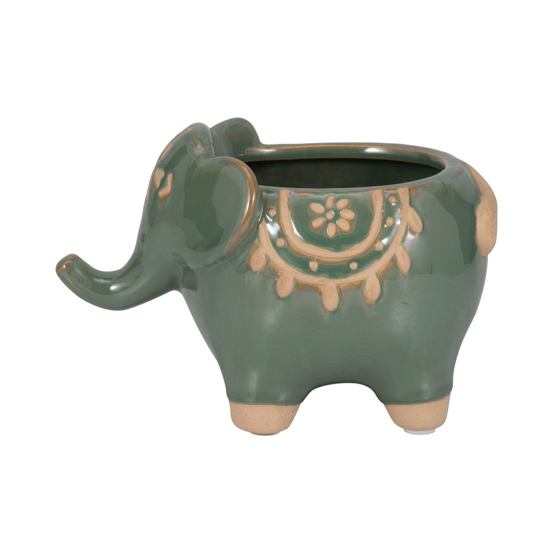 7" Elephant Planter, Green - Al Rugaib Furniture