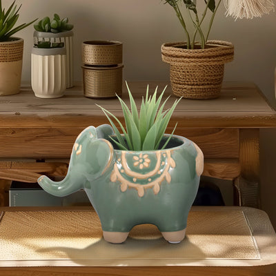 7" Elephant Planter, Green - Al Rugaib Furniture