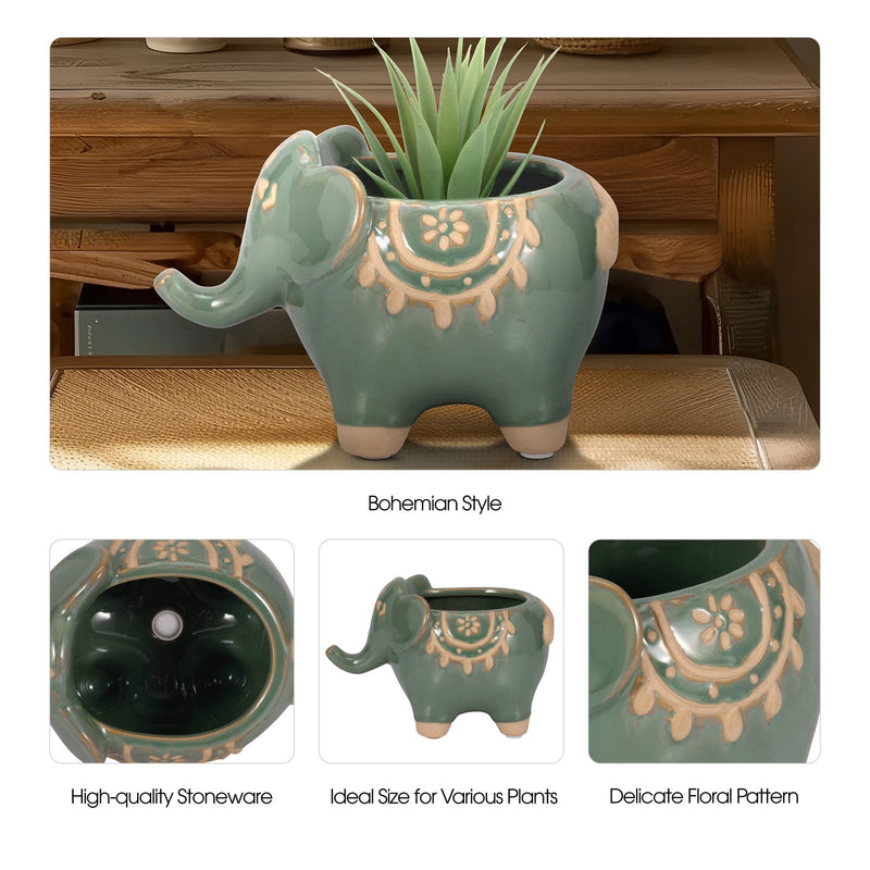 7" Elephant Planter, Green - Al Rugaib Furniture