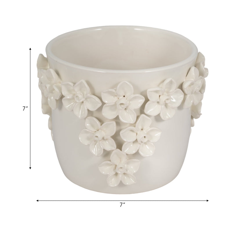 7" Floral Applique Planter, Ivory - Al Rugaib Furniture