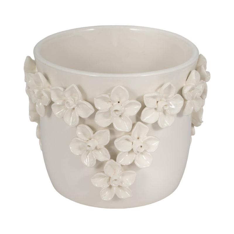 7" Floral Applique Planter, Ivory - Al Rugaib Furniture