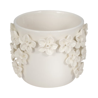 7" Floral Applique Planter, Ivory - Al Rugaib Furniture