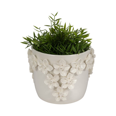 7" Floral Applique Planter, Ivory - Al Rugaib Furniture