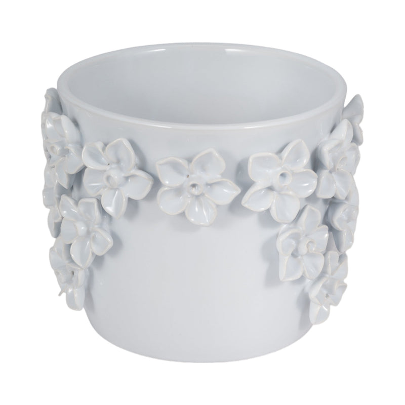 7" Floral Applique Planter, White - Al Rugaib Furniture