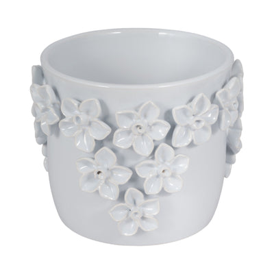 7" Floral Applique Planter, White - Al Rugaib Furniture