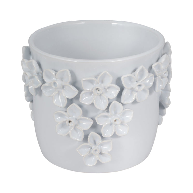 7" Floral Applique Planter, White - Al Rugaib Furniture