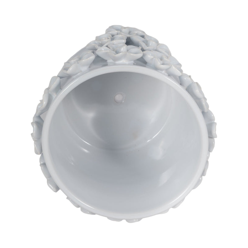7" Floral Applique Planter, White - Al Rugaib Furniture