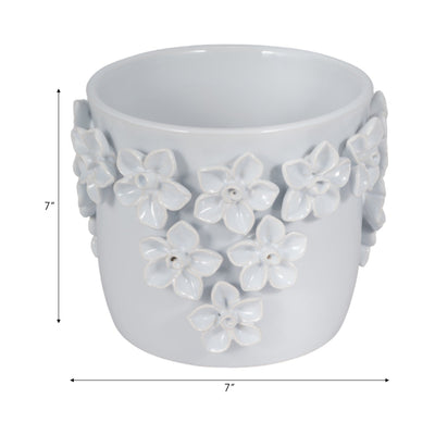 7" Floral Applique Planter, White - Al Rugaib Furniture