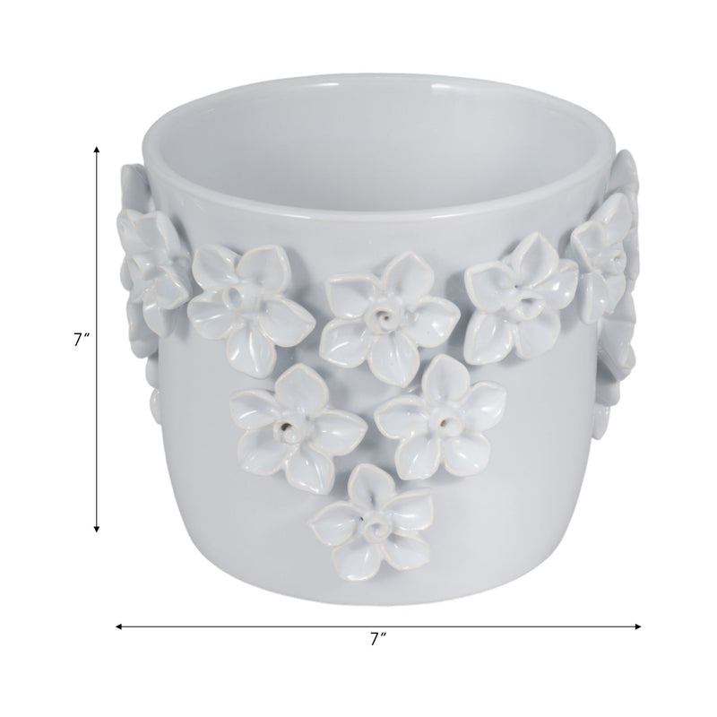 7" Floral Applique Planter, White - Al Rugaib Furniture