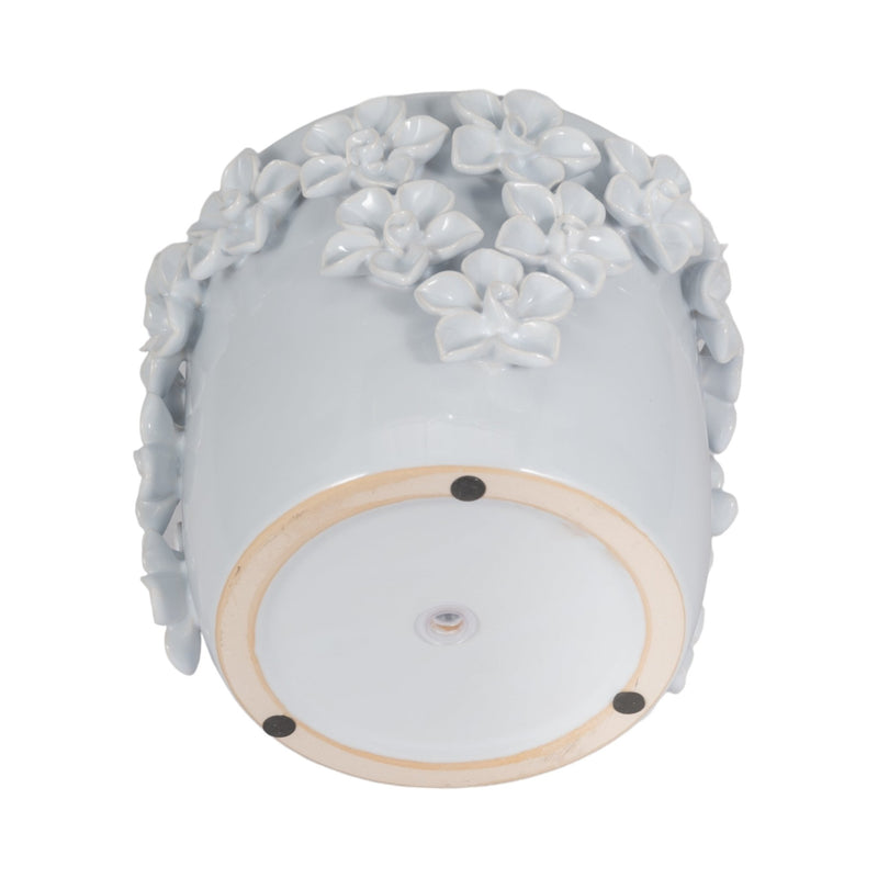 7" Floral Applique Planter, White - Al Rugaib Furniture