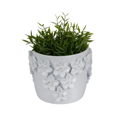 7" Floral Applique Planter, White - Al Rugaib Furniture