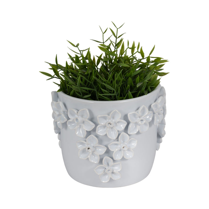 7" Floral Applique Planter, White - Al Rugaib Furniture