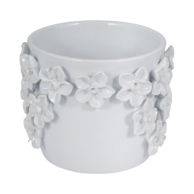 7" Floral Applique Planter, White - Al Rugaib Furniture