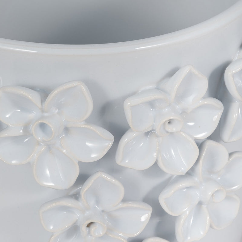 7" Floral Applique Planter, White - Al Rugaib Furniture