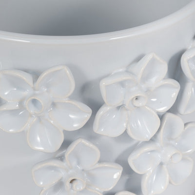 7" Floral Applique Planter, White - Al Rugaib Furniture