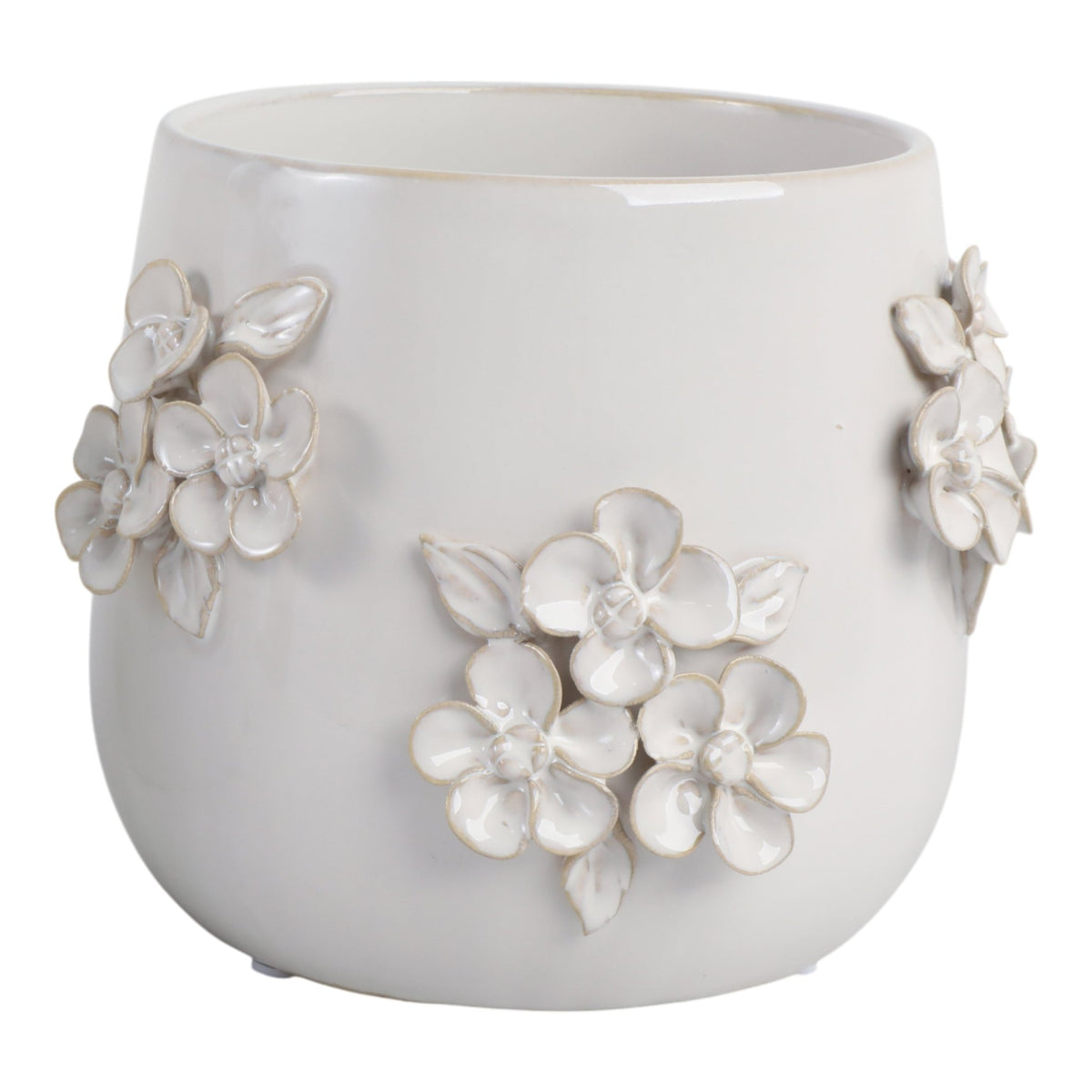 7" FLOWER BUNCHES APPLIQUE PLANTER, IVORY Planter| Sagebrook Home