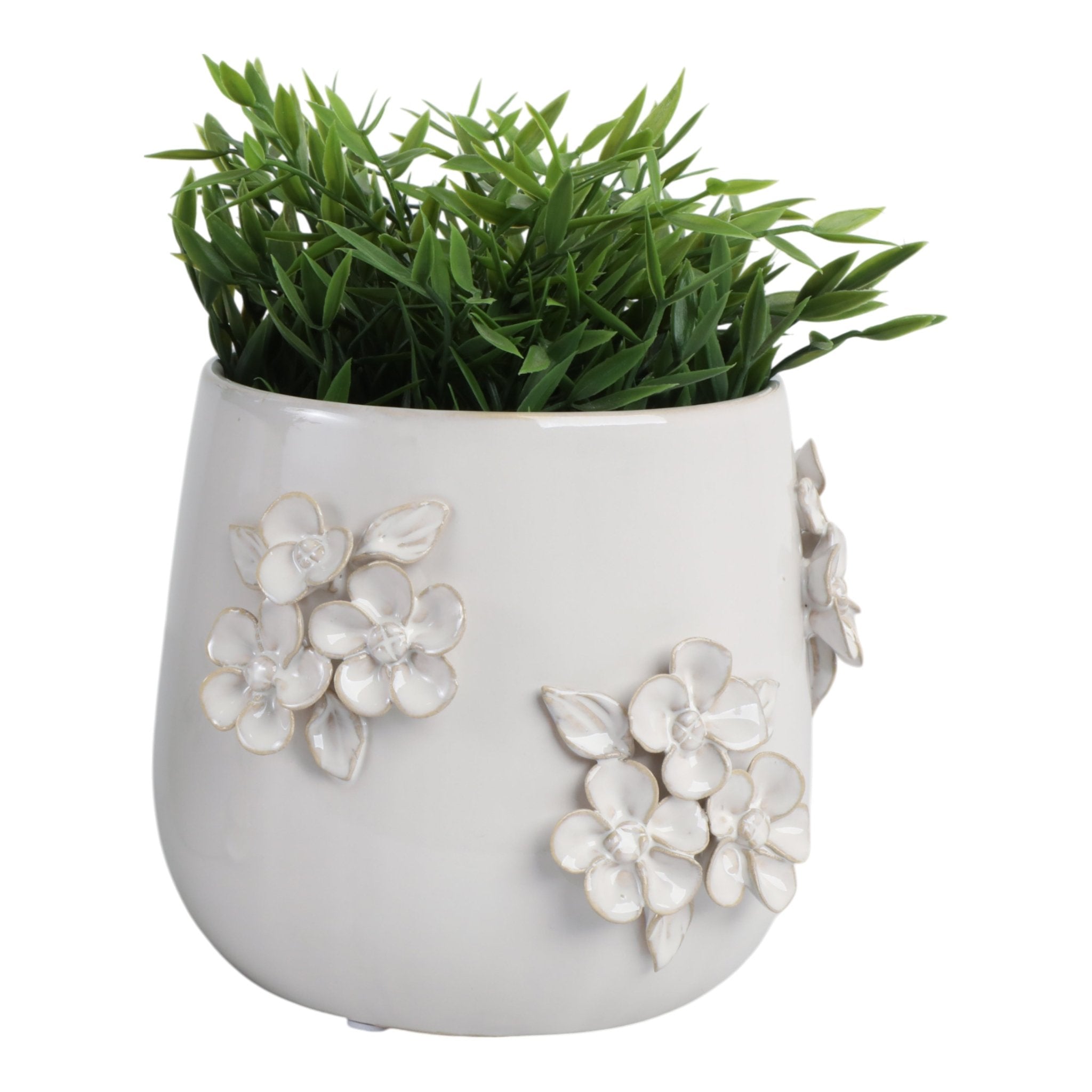 7" FLOWER BUNCHES APPLIQUE PLANTER, IVORY Planter| Sagebrook Home