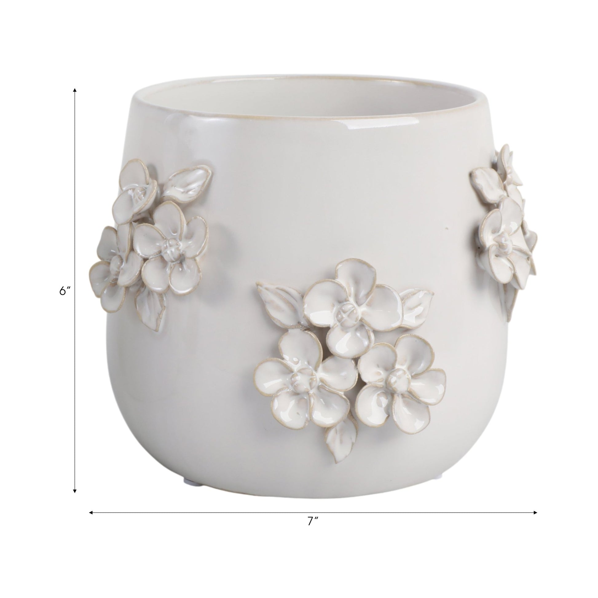 7" FLOWER BUNCHES APPLIQUE PLANTER, IVORY Planter| Sagebrook Home