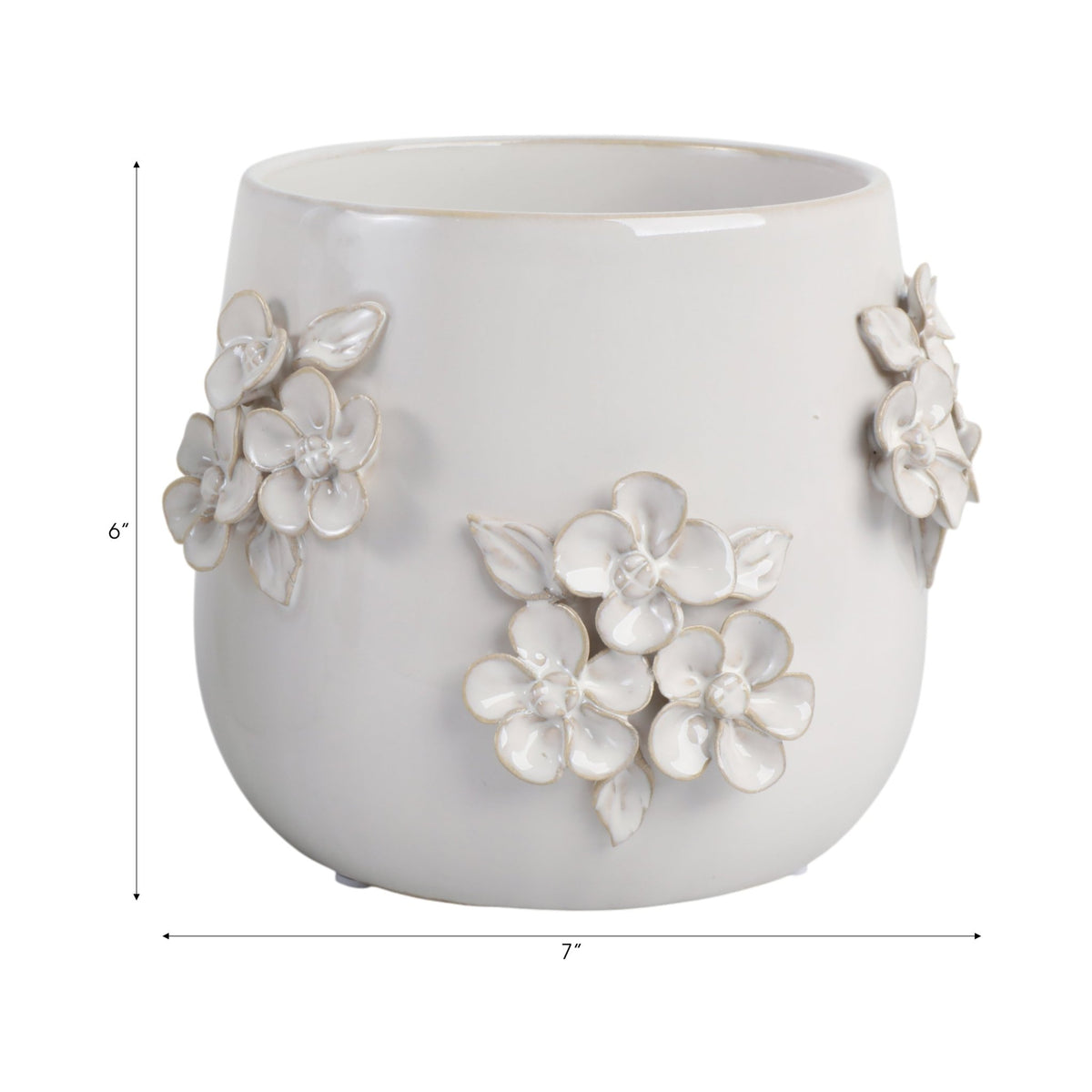 7" FLOWER BUNCHES APPLIQUE PLANTER, IVORY Planter| Sagebrook Home