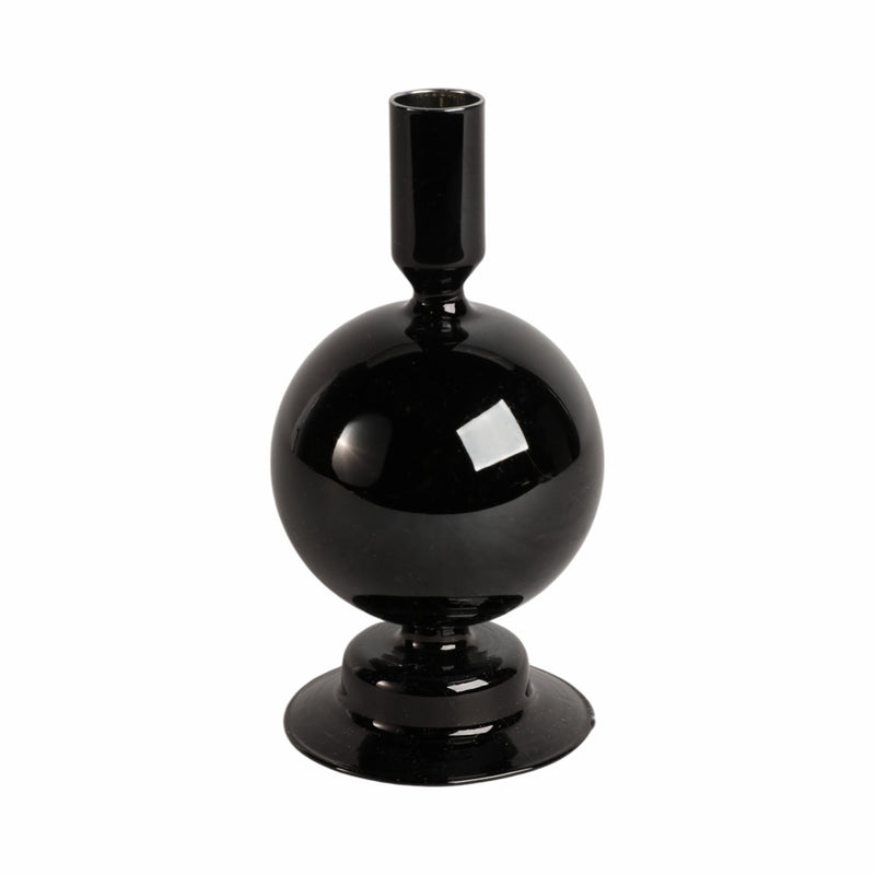 7" GLASS BUBBLE TAPER CANDLE HOLDER, BLACK - Al Rugaib Furniture