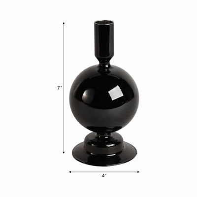 7" GLASS BUBBLE TAPER CANDLE HOLDER, BLACK - Al Rugaib Furniture