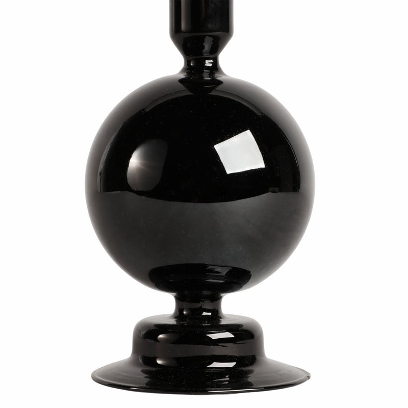 7" GLASS BUBBLE TAPER CANDLE HOLDER, BLACK - Al Rugaib Furniture