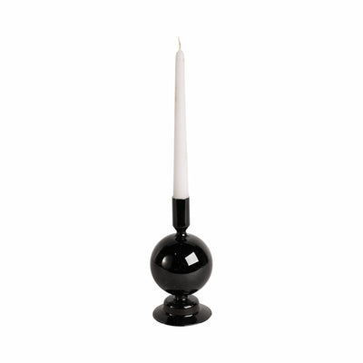 7" GLASS BUBBLE TAPER CANDLE HOLDER, BLACK - Al Rugaib Furniture