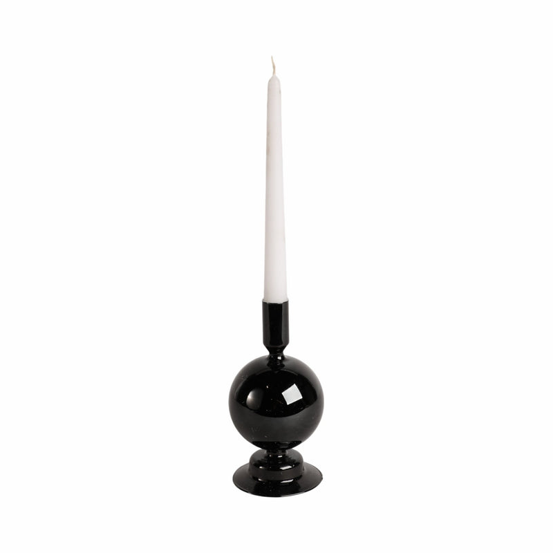 7" GLASS BUBBLE TAPER CANDLE HOLDER, BLACK - Al Rugaib Furniture