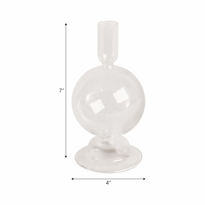 7" Glass Bubble Taper Candle Holder, Clear - Al Rugaib Furniture