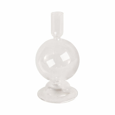 7" Glass Bubble Taper Candle Holder, Clear - Al Rugaib Furniture