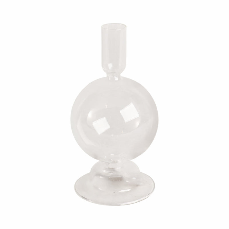 7" Glass Bubble Taper Candle Holder, Clear - Al Rugaib Furniture