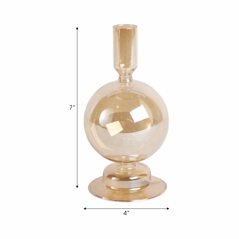 7" Glass Bubble Taper Candle Holder, Gold Luster - Al Rugaib Furniture