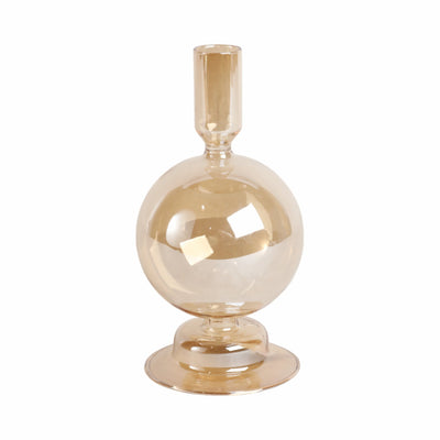 7" Glass Bubble Taper Candle Holder, Gold Luster - Al Rugaib Furniture