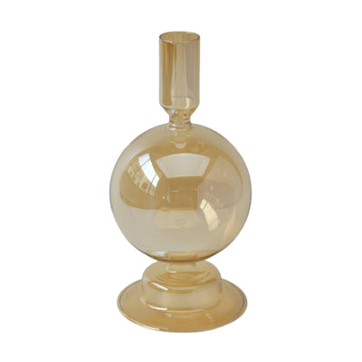 7" Glass Bubble Taper Candle Holder, Gold Luster - Al Rugaib Furniture
