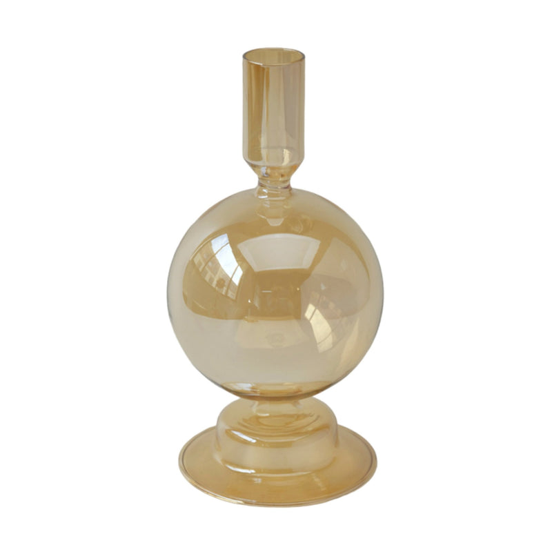 7" Glass Bubble Taper Candle Holder, Gold Luster - Al Rugaib Furniture