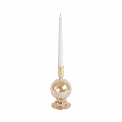 7" Glass Bubble Taper Candle Holder, Gold Luster - Al Rugaib Furniture