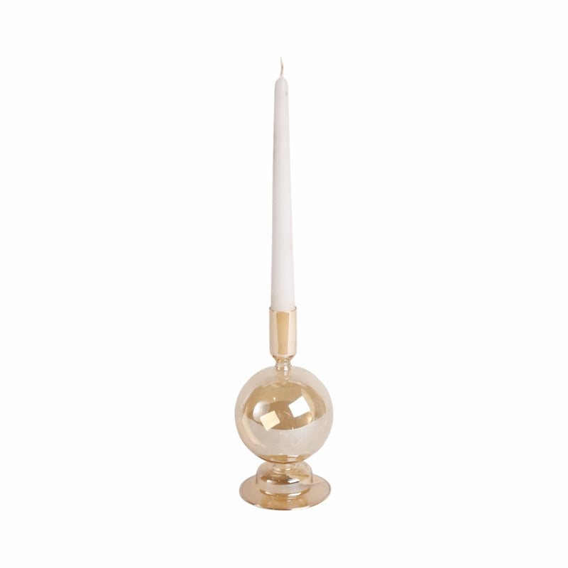 7" Glass Bubble Taper Candle Holder, Gold Luster - Al Rugaib Furniture