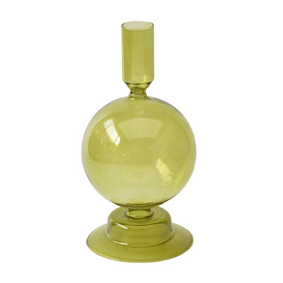 7" Glass Bubble Taper Candle Holder, Olive - Al Rugaib Furniture
