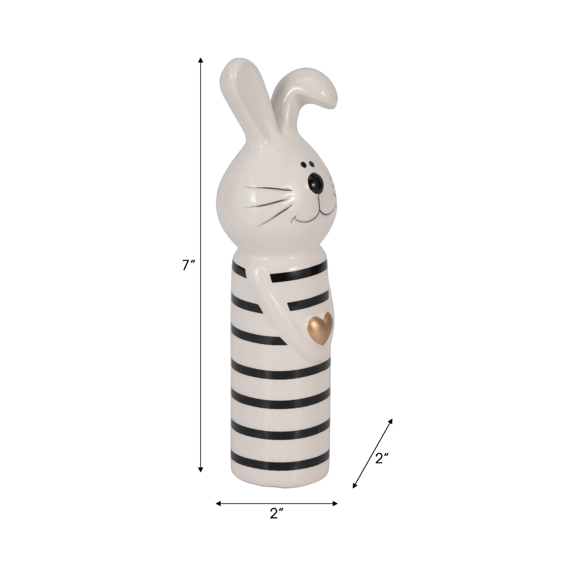 7" Lines Bunny With Gold Heart, White/black Table Decors| Sagebrook Home