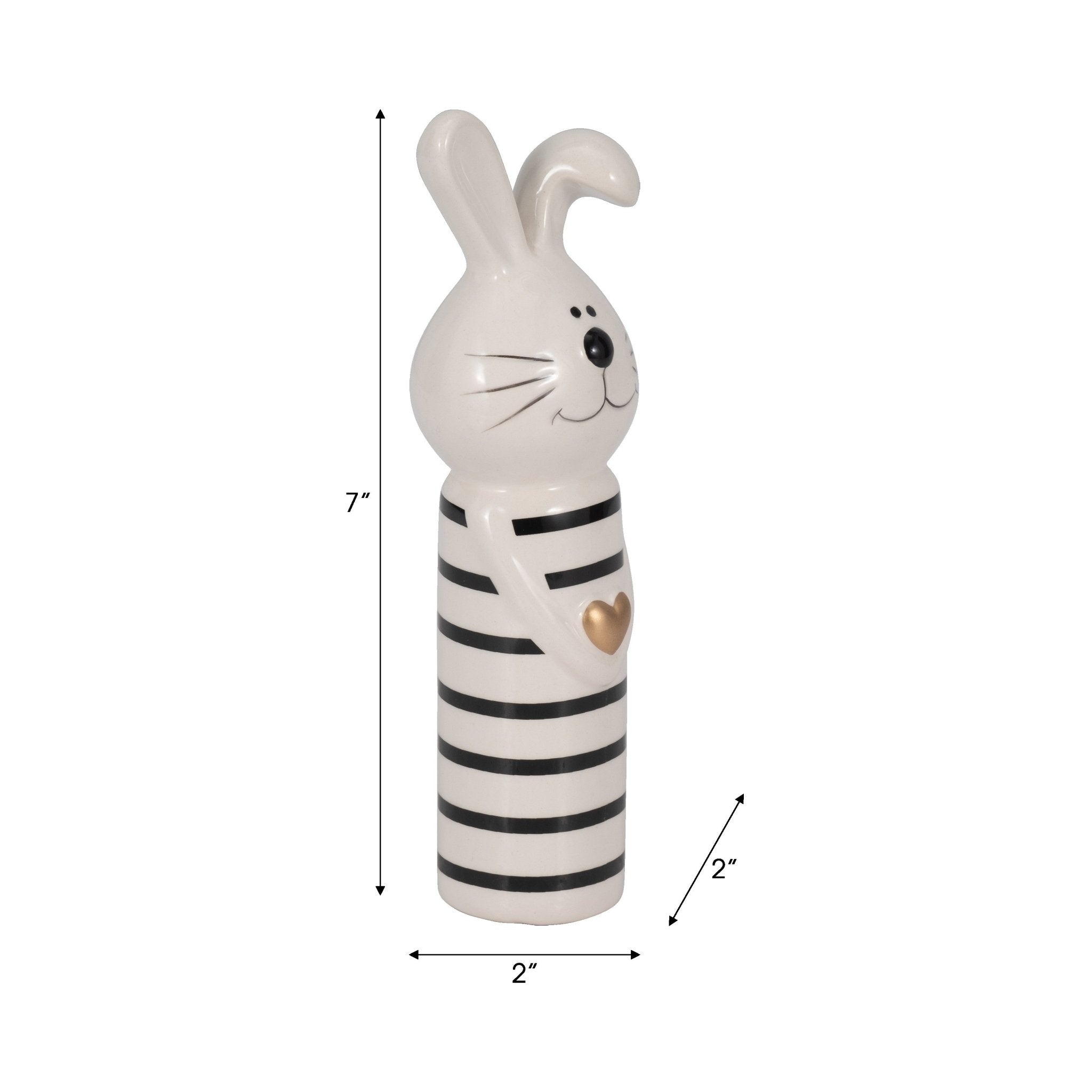 7" Lines Bunny With Gold Heart, White/black Table Decors| Sagebrook Home