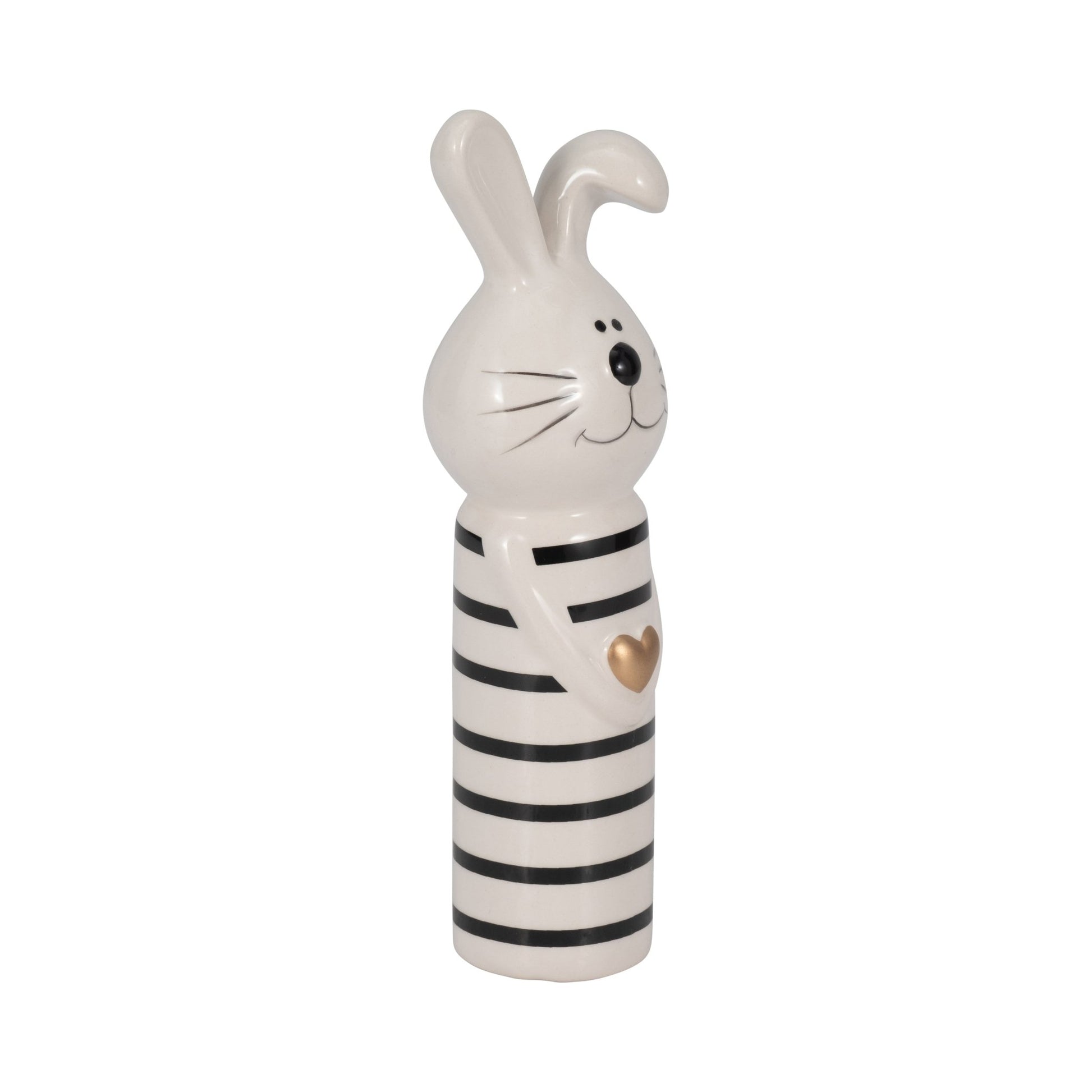 7" Lines Bunny With Gold Heart, White/black Table Decors| Sagebrook Home