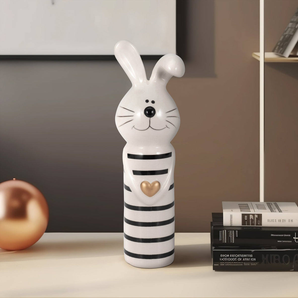 7" Lines Bunny With Gold Heart, White/black Table Decors| Sagebrook Home