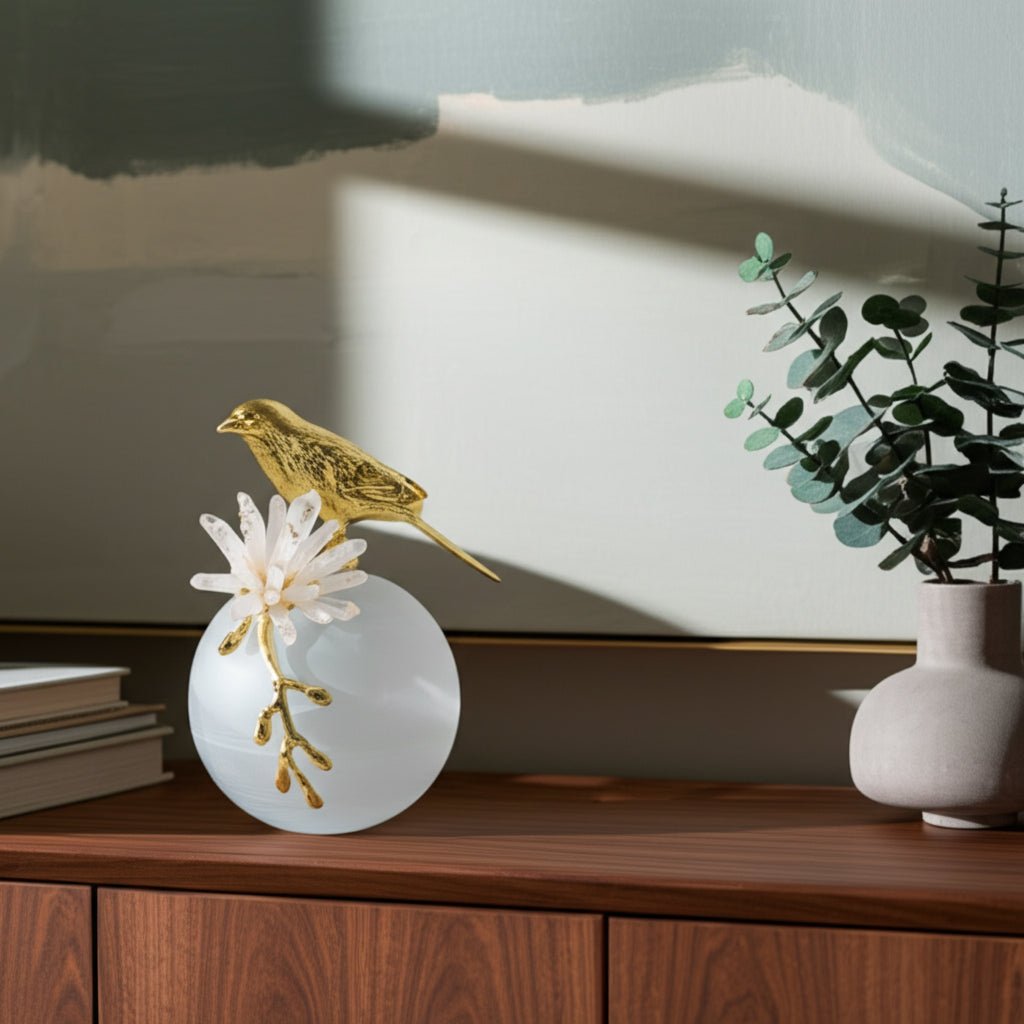 7" Madilynn Crystal Sphere Metal Bird Statuary Table Decors| Sagebrook Home