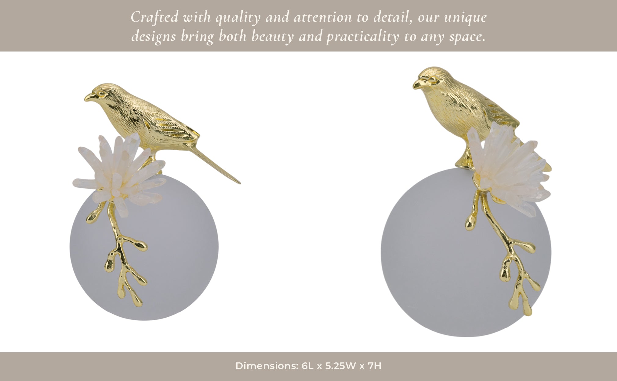 7" Madilynn Crystal Sphere Metal Bird Statuary Table Decors| Sagebrook Home