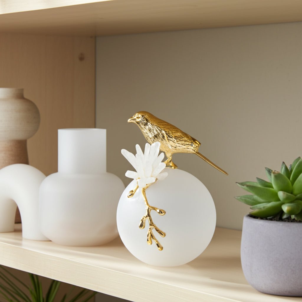 7" Madilynn Crystal Sphere Metal Bird Statuary Table Decors| Sagebrook Home