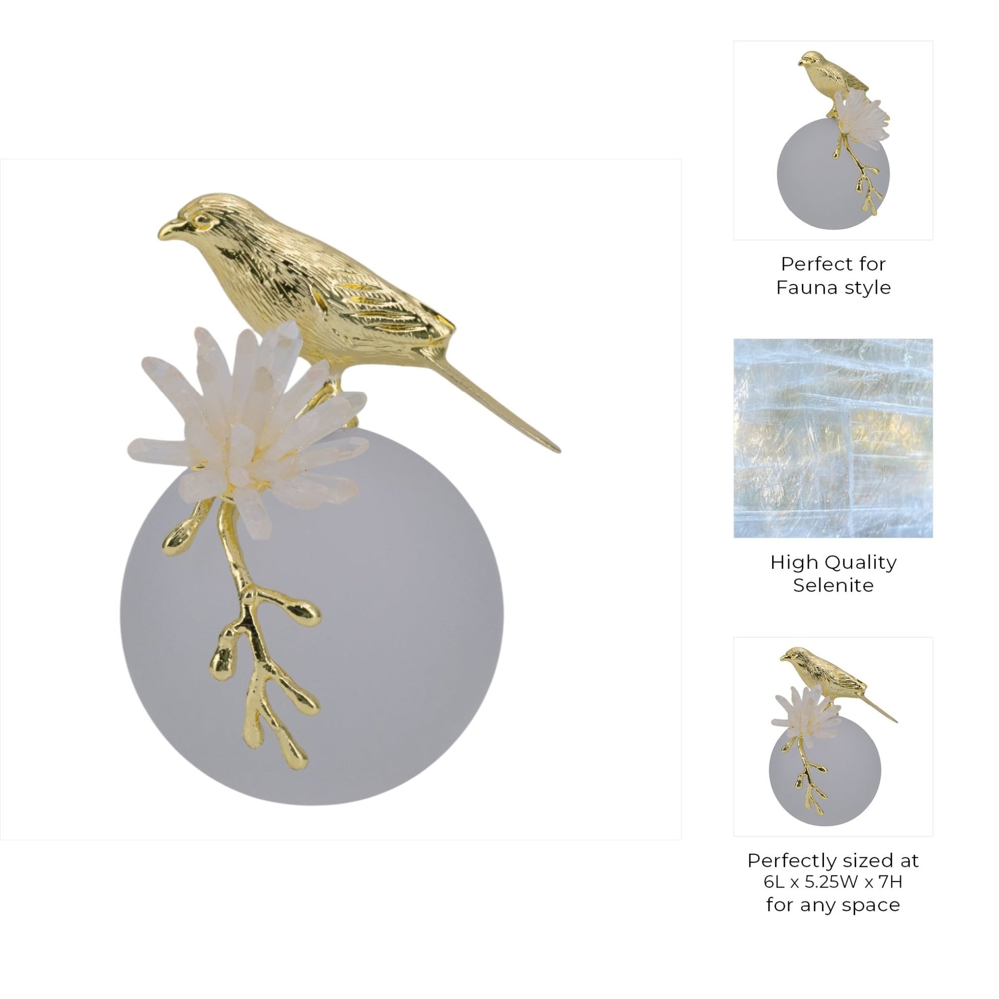 7" Madilynn Crystal Sphere Metal Bird Statuary Table Decors| Sagebrook Home