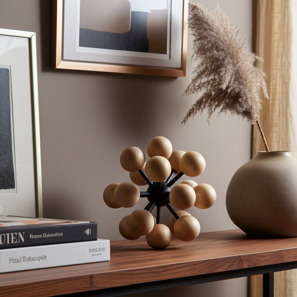 7" ORB WITH WOODEN KNOBS, BLACK/NATURAL Table Decors| Sagebrook Home
