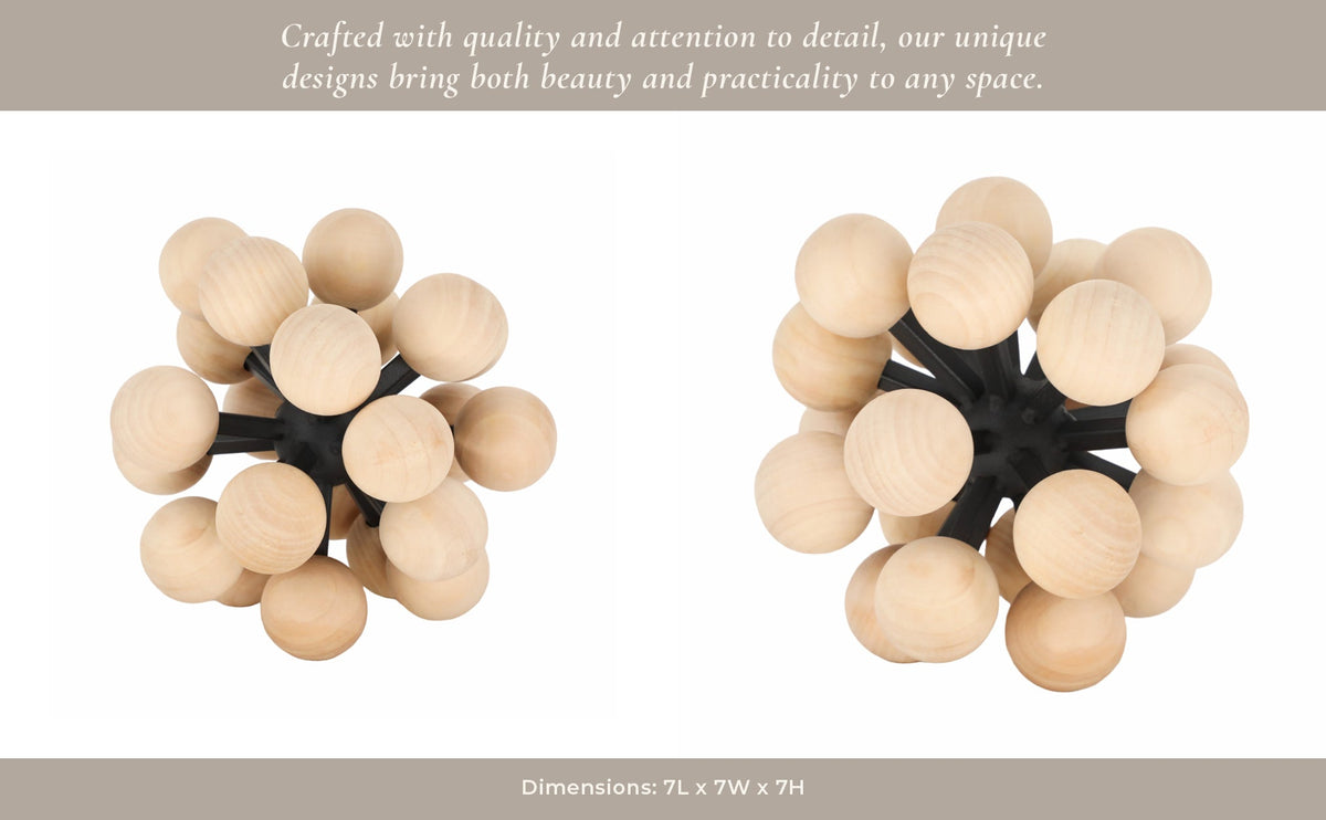7" ORB WITH WOODEN KNOBS, BLACK/NATURAL Table Decors| Sagebrook Home